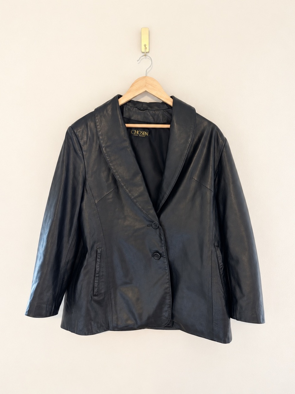 Chosen Black Genuine Leather Oversized Blazer Jacket Size L